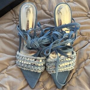 Azalea Wang Blue Denim Embellished Heels